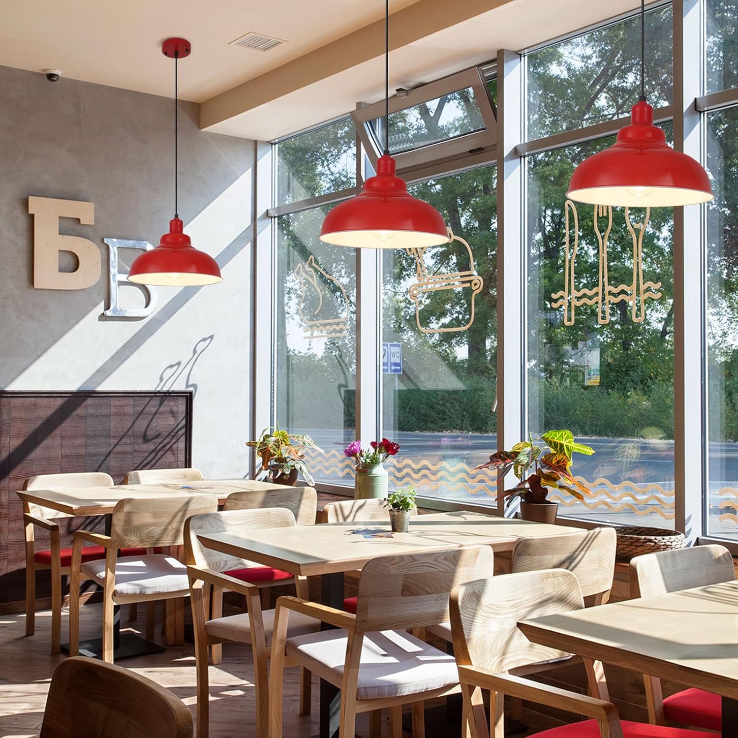 Red Dome Pendant Light 3 Pack, Farmhouse Pendant Lights Kitchen Island, 11.4’’ Industrial Metal Pendant Light Fixtures, Pendant Lighting for Dining Room Hallway Bar, Adjustable Height