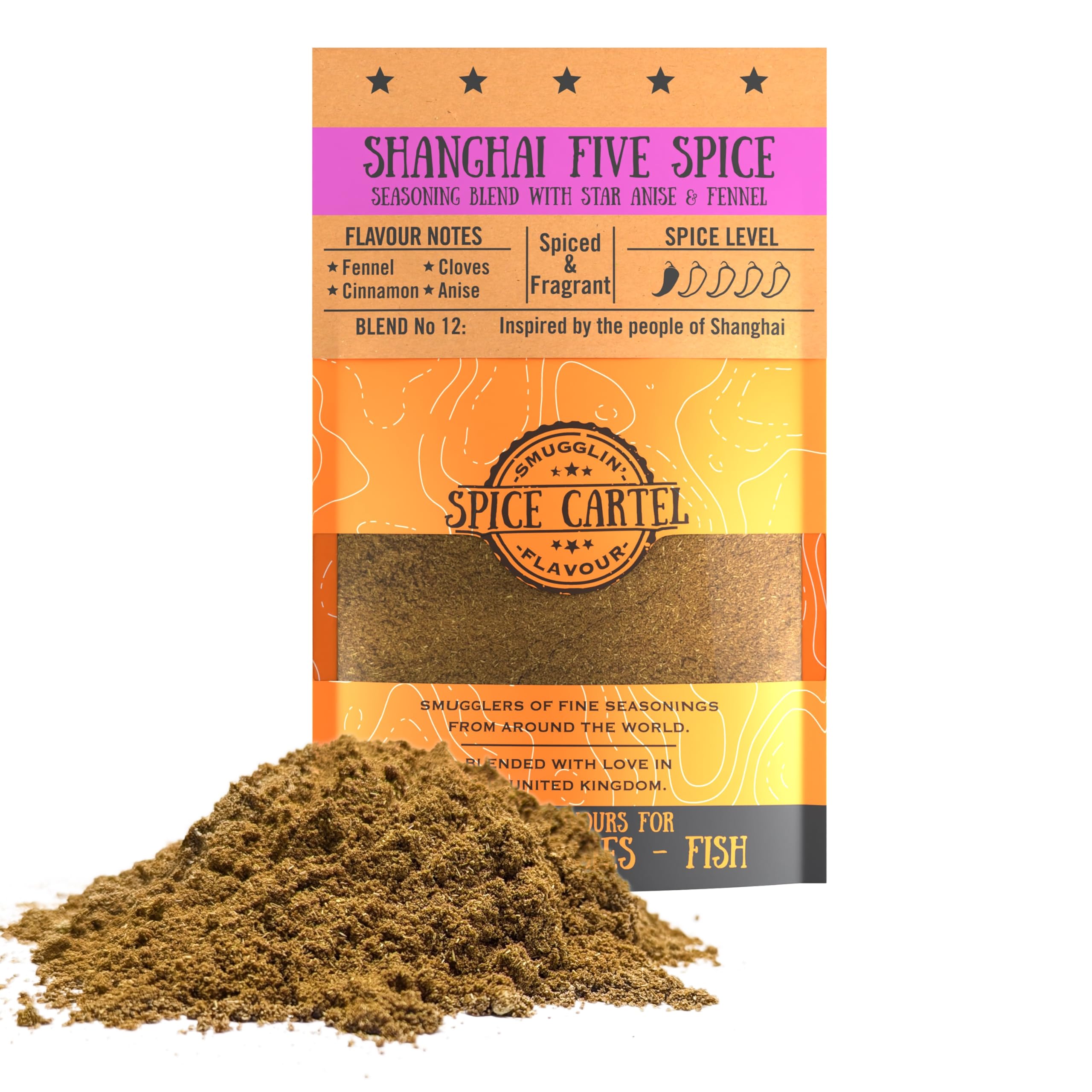 Spice Cartel's Shanghai Five Spice. Spice Blend Bursting With Star Anise For Authentic Chinese Flavour. 35g Resealable Pack Seasons 1kg+ Of Protein. Premium UK Hand Blended.