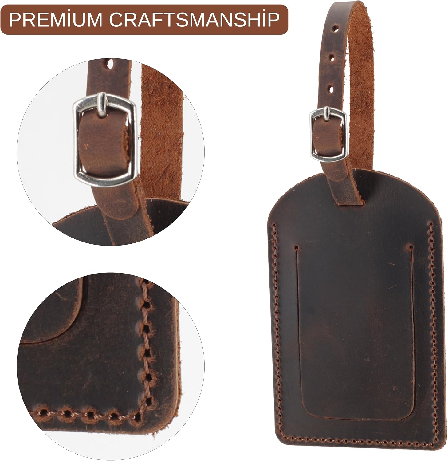 Toprank Leather Luggage Tag for Suitcase – Full Grain Leather Travel ID Tag with Privacy Cover, Buckle Strap & Information Card – Durable Baggage Tag (Tan, 2 Pack)
