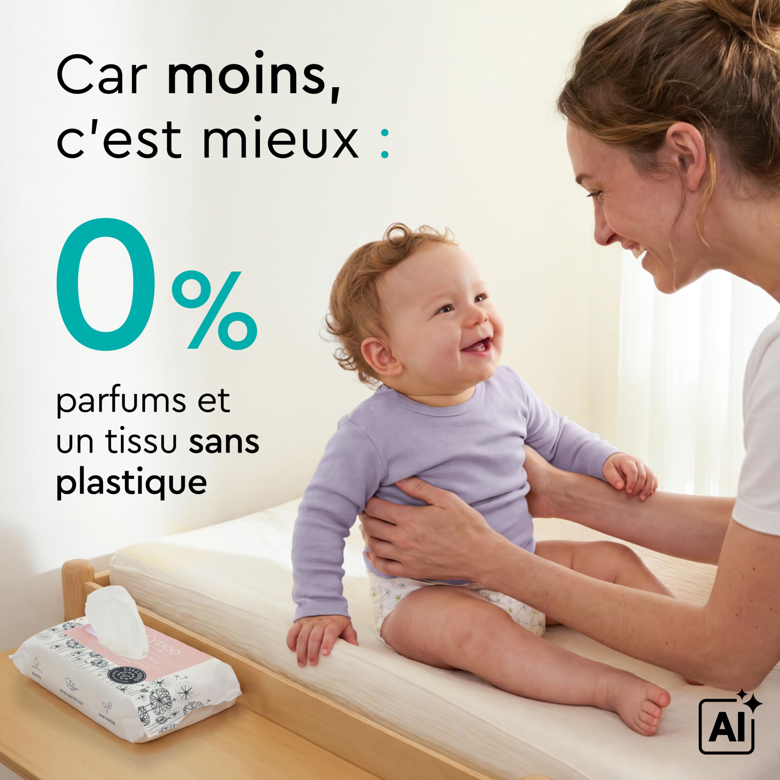 Lingettes avec prébiotiques LILLYDOO, 600 unités (10x60), renforcent la barrière naturelle de la peau, tissu 100% sans plastique, douces et sans parfum, testées dermatologiquement