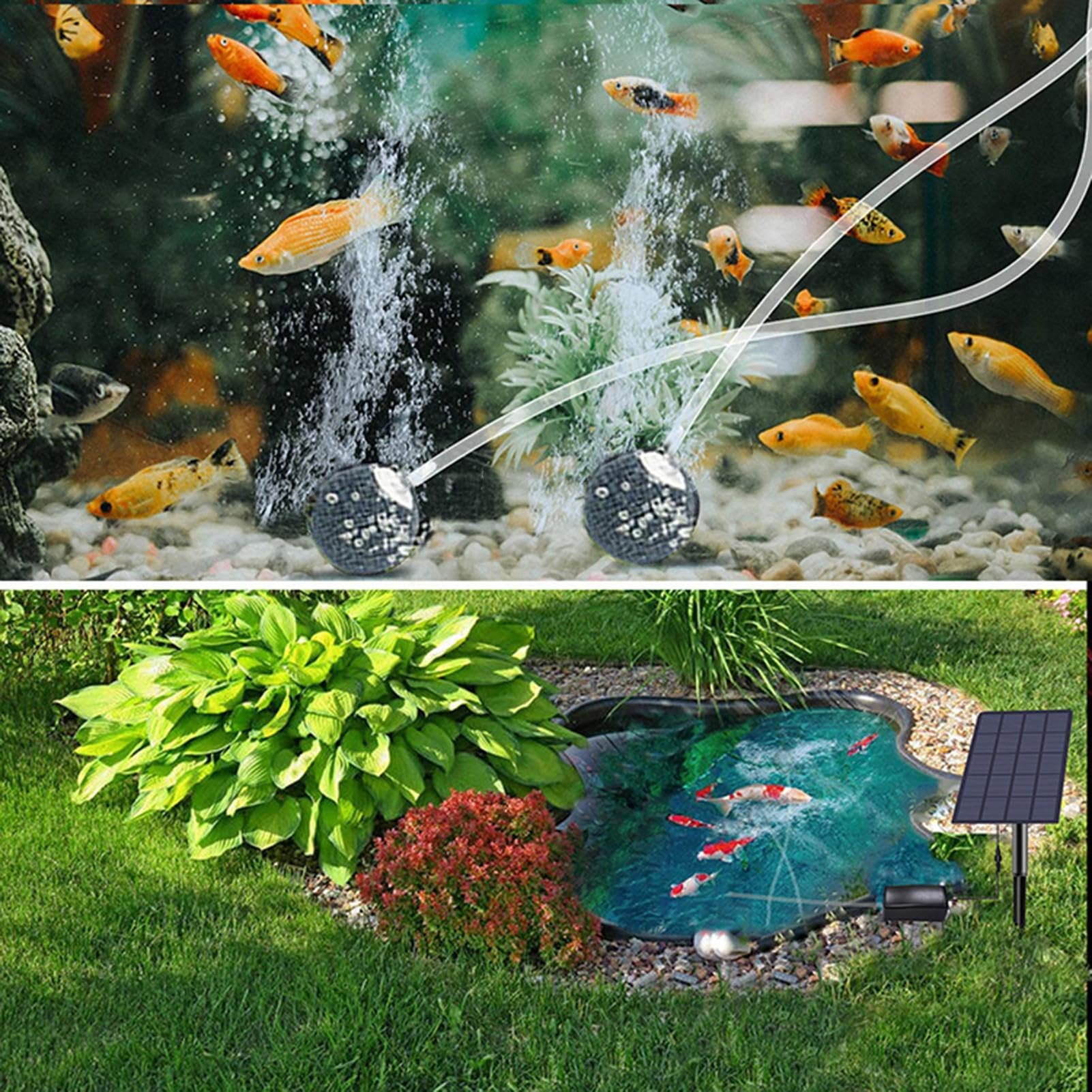 Bomba Solar para Estanque Peces Exterior, 2.5W Bomba De Oxígeno para Acuario Solar, con Tubo De Oxígeno Y Piedras Generadoras De Burbujas De Aire, Aireación De Jardín, Oxígeno para Peces