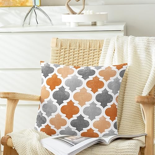 Miniatura 3 de CaliTime Juego de 2 fundas de almohada decorativas de forro polar con diseño geométrico de enrejado, con diseño de cuadrículas, para sofá, cama,