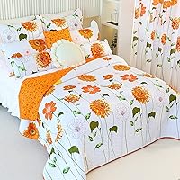 Vista 6 de EVENHUG Juego de 2 fundas de almohada acolchadas de girasol naranja, fundas de almohada florales a juego con decoración de ropa de cama
