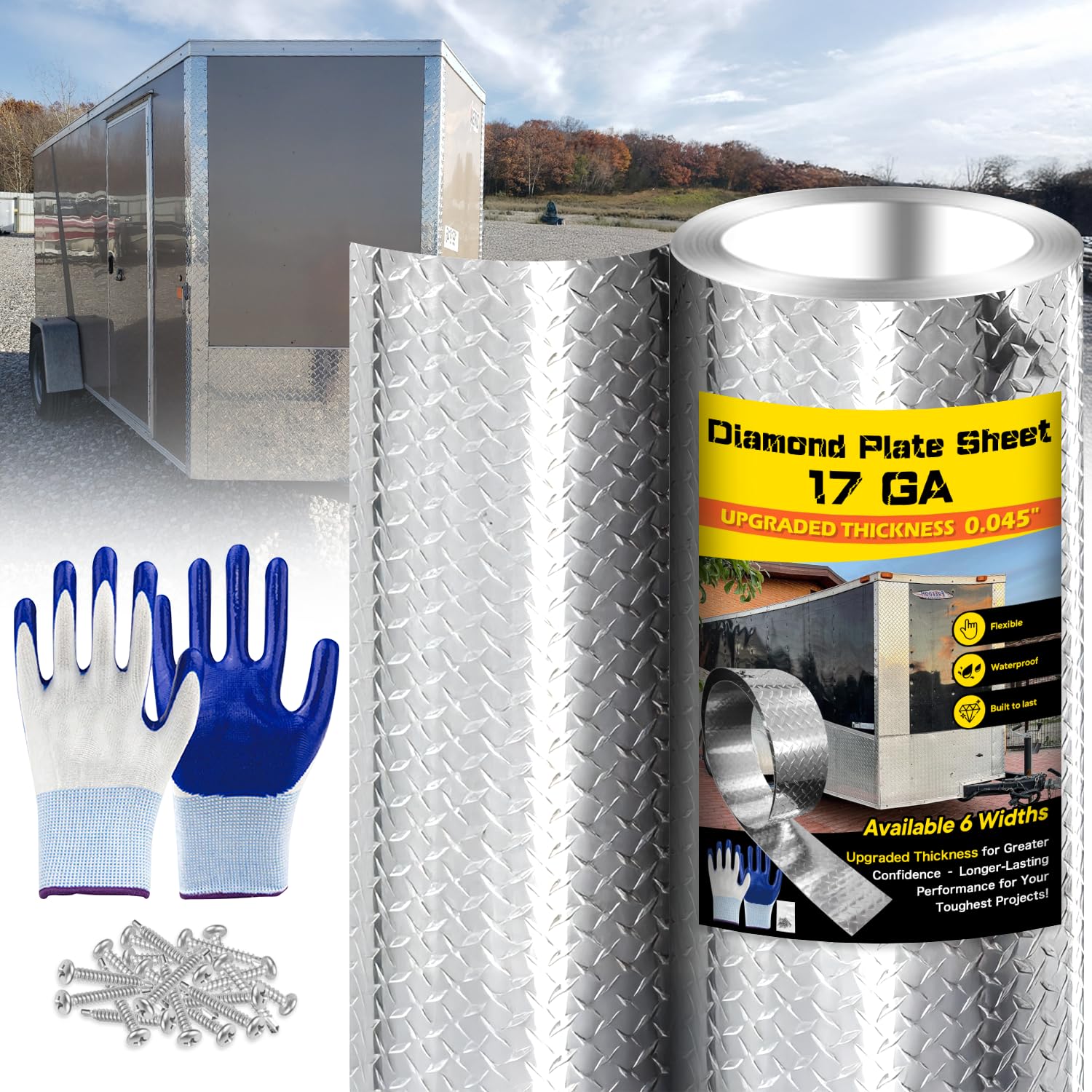 Diamond Plate Aluminum Sheet – 3003 H22, 17GA 0.045" Thick, Heavy-Duty Aluminum Sheet Metal 8" x 120", Rust-Resistant Metal Panel for Kitchen,