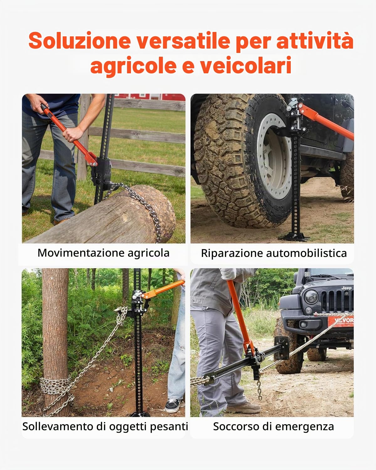 VEVOR Fattoria Cric, 122 cm Capacità 3,18 T, Cric Utilitario Fuoristrada, Cric Sollevatori per Impieghi Gravosi con Intervallo di Sollevamento di 130,1-1079,5 mm per Trattore, Camion, SUV