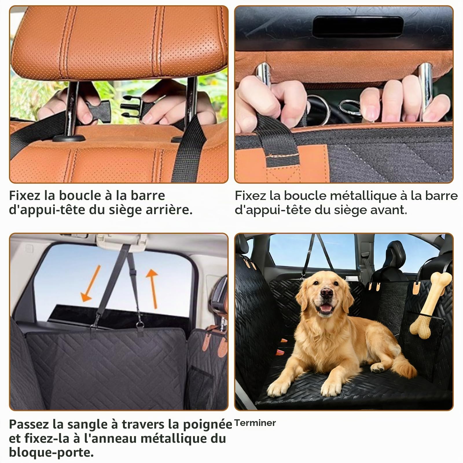 Couverture pour siège arrière de voiture 130x154CM, couverture imperméable pour chien 600D en tissu Oxford avec revêtement en caoutchouc antidérapant, résistant aux rayures et facile à