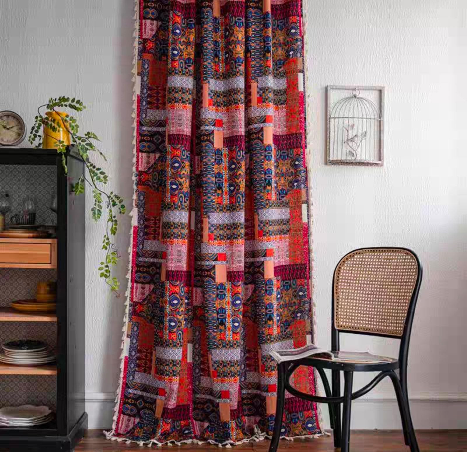 Rideau de motif patchwork bohème bloquant la lumière extérieure