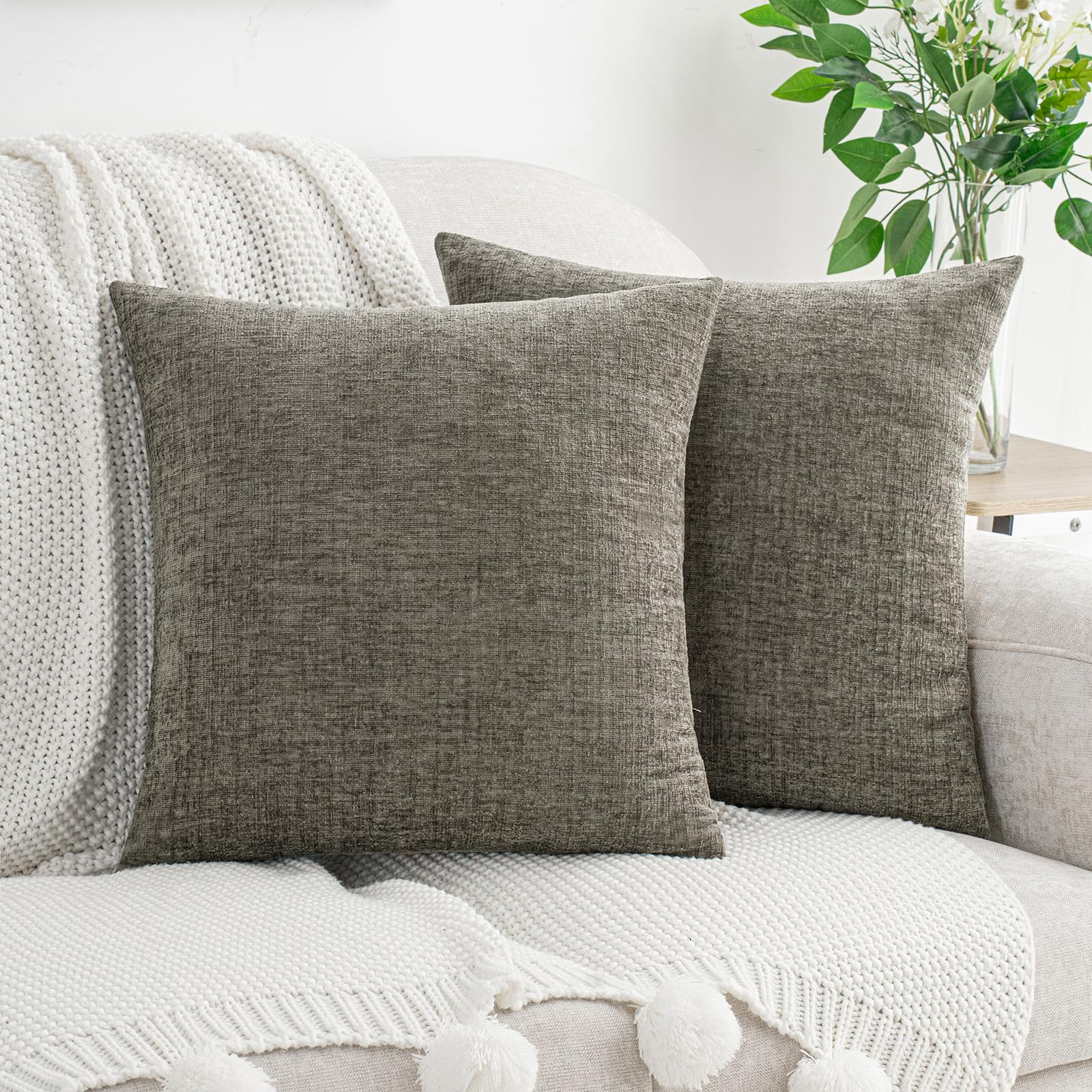 HWY 50 Dark Grey Chenille Luxury Cushion Covers 50 x 50 cm Pack of 2