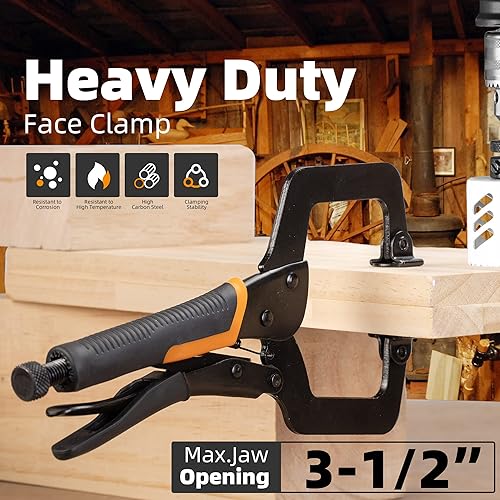 Miniatura 3 de TOLESA Abrazaderas faciales de metal de 9 pulgadas para carpintería, 2 abrazaderas de agujero de bolsillo resistentes, abrazaderas C de bloqueo
