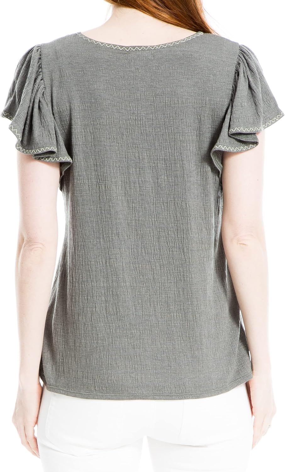 Max Studio Womens Flutter Sleeve Crinkle Jersey TopShirt - Image 3