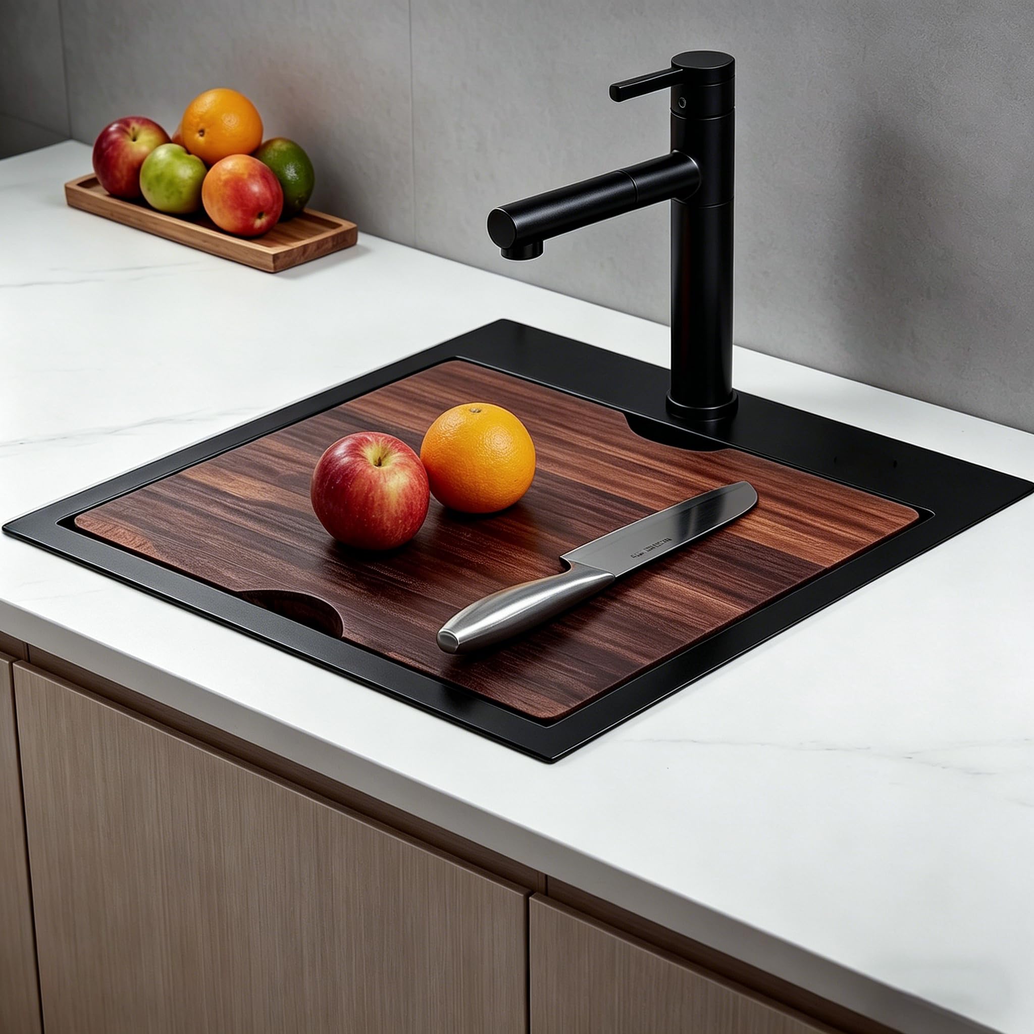 Fregadero de barra negro 18x18 con tabla de cortar de acero inoxidable y colador Friho