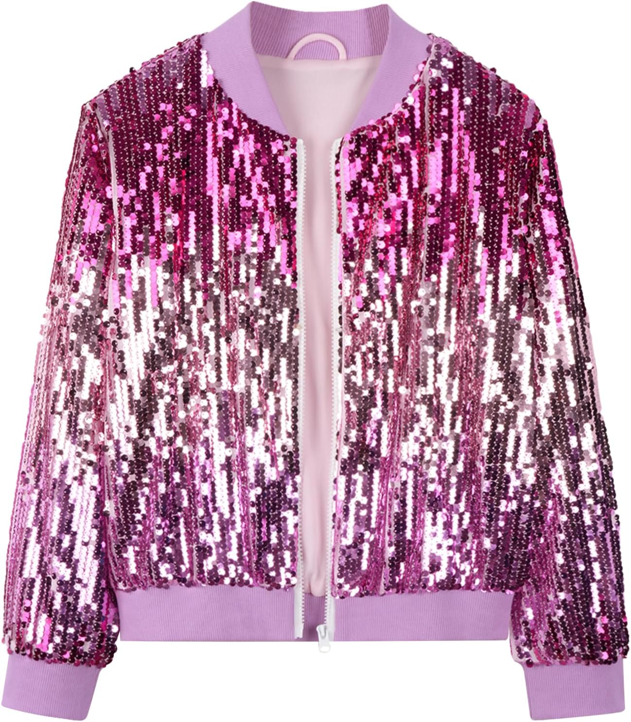 Happy Cherry Girls Sequin Bomber Jacket Lightweight Glitter Long Sleeves Coat Zipper Jackets for Kid