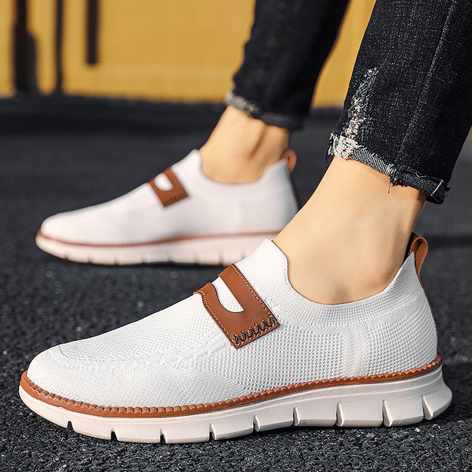 Zapatos deportivos para hombre Negro Malla Grande Pies Anchos Slip-On