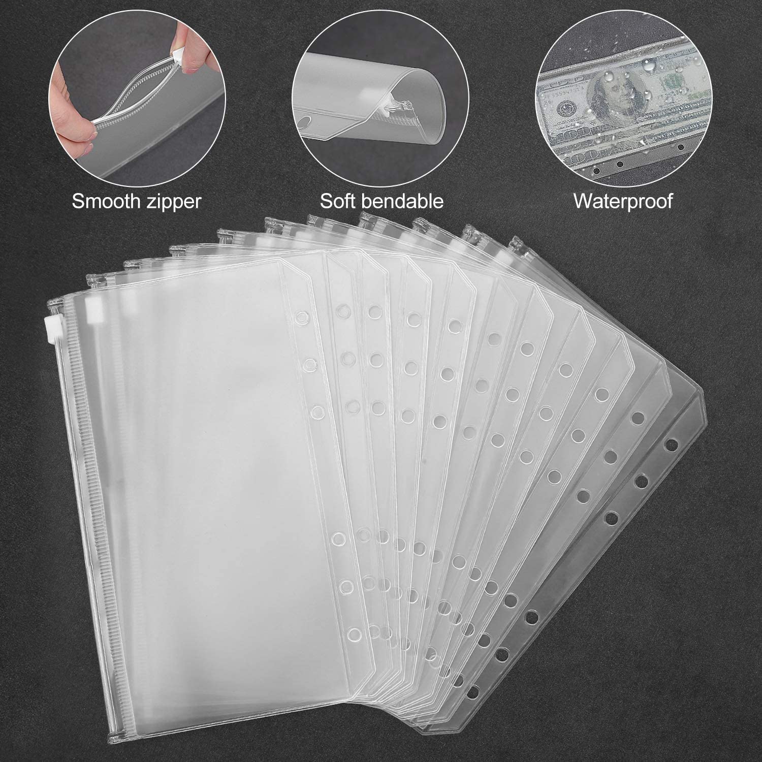 JFDBGU A6 Tasche for raccoglitori in plastica con Copertura del Raccoglitore for Notebook in Pelle, a 6 Anelli Bilanke Binder di Busta con Cerniera a Foglia Sciolta