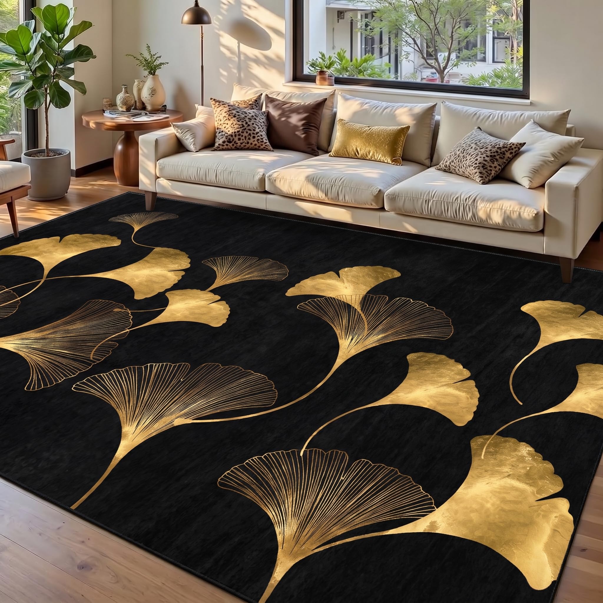FTCJWL Washable Ginkgo Rug, Black Gold, 200 x 300 cm — image 1