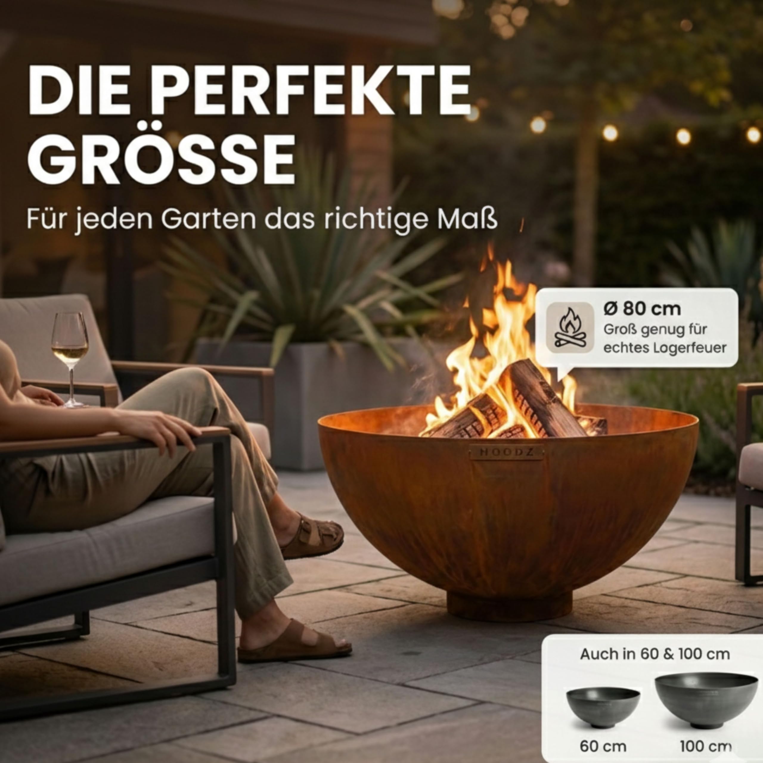 MOODZ Feuerstelle Dome – Hochwertige Feuerschale 80 cm aus 3mm Cortenstahl – Robuste Gartenfeuerstelle für Draußen – Witterungsbeständig & Langlebig – Design Outdoor Feuerkorb