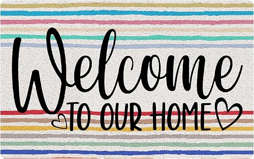 Cquwb Vintage Rainbow Diversity Door Mat,Welcome to Our Home Doormat Bathmat for