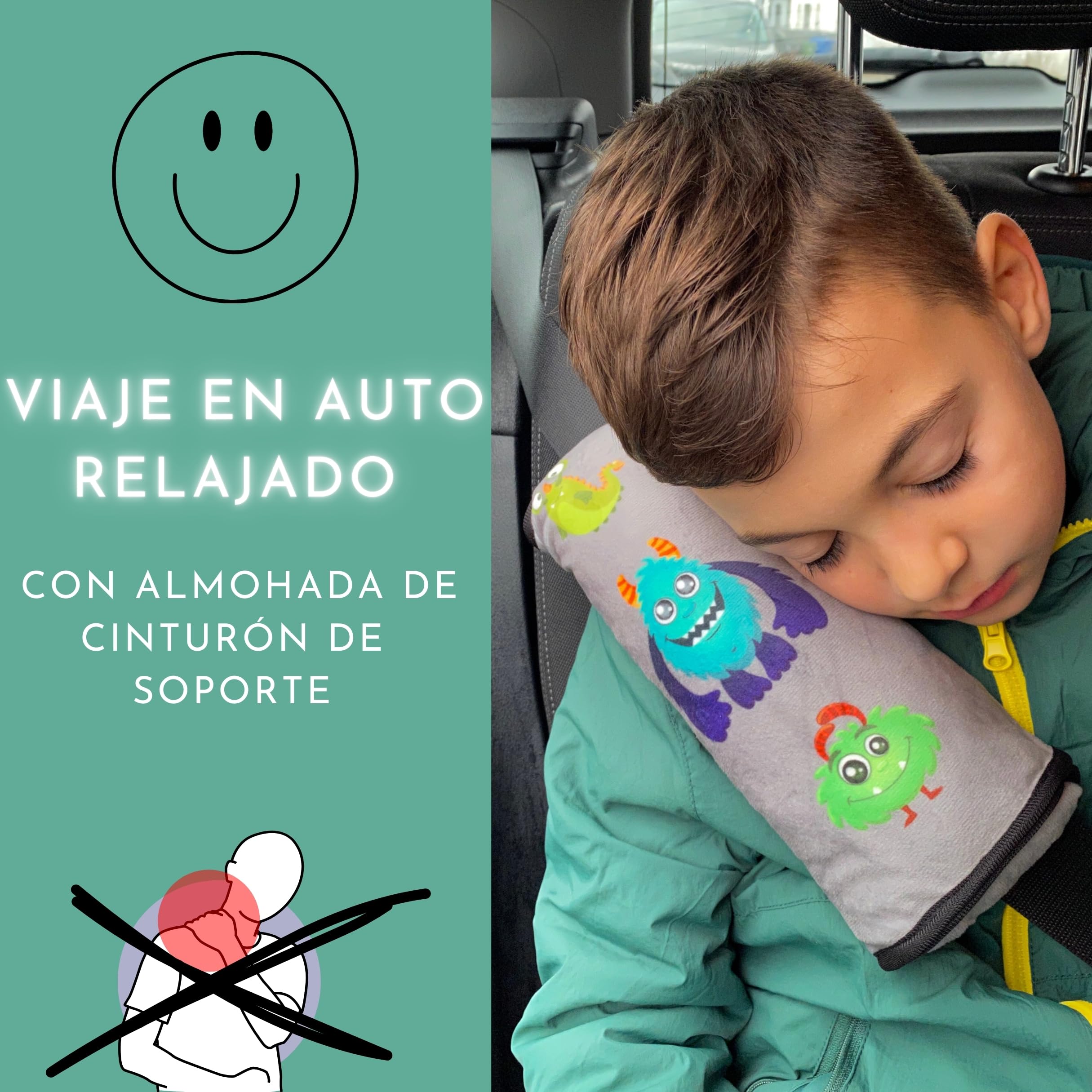 HECKBO Almohadilla para coche con dibujos de monstruos para niños - lavable a máquina suave, tacto de peluche, almohadilla cinturón de seguridad — view 3