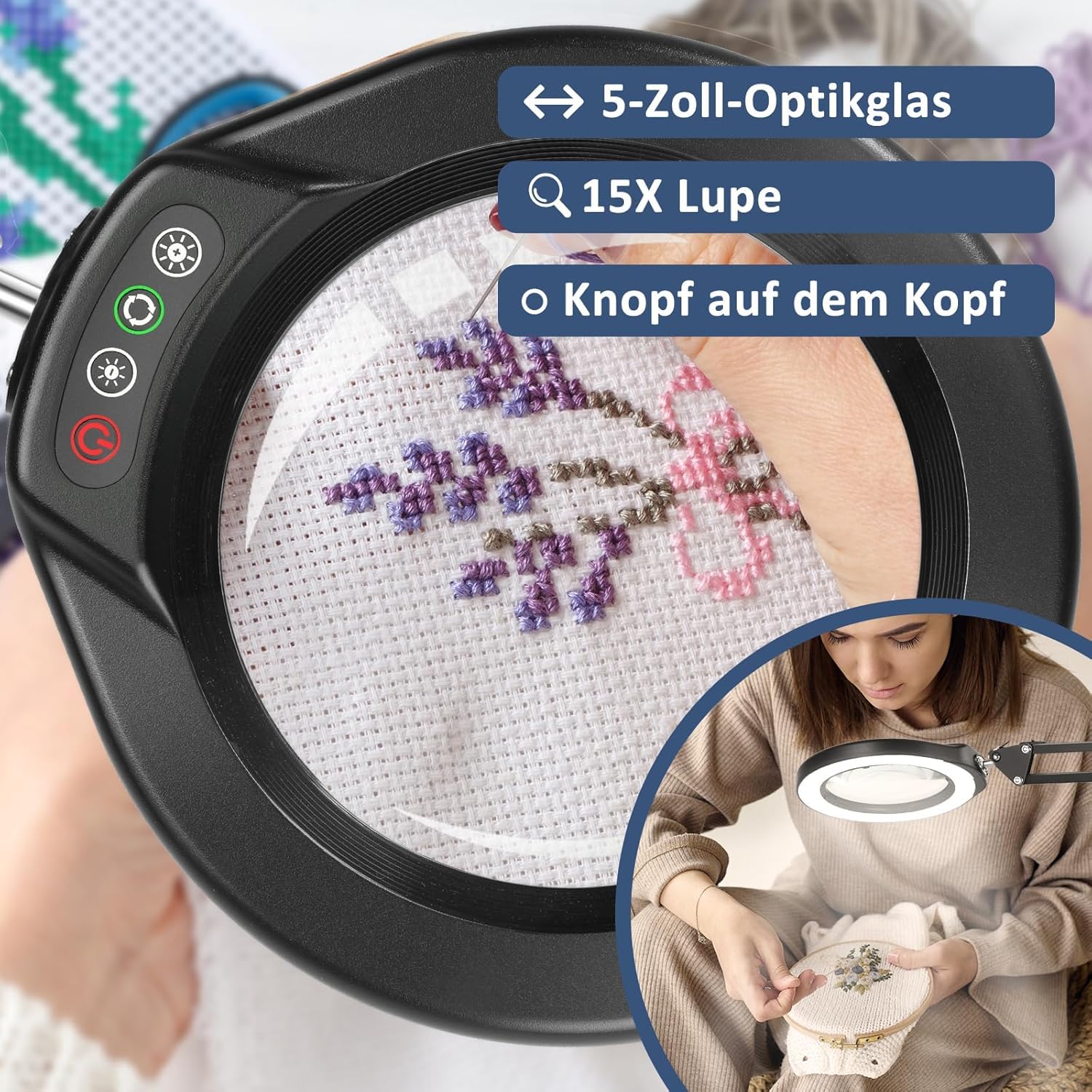 10 lupas con luz y abrazadera, 5 en cristal auténtico, lupa con manos libres, 5 modos de color regulable sin niveles, lámpara de escritorio LED para trabajos estrechos, manualidades, aficiones