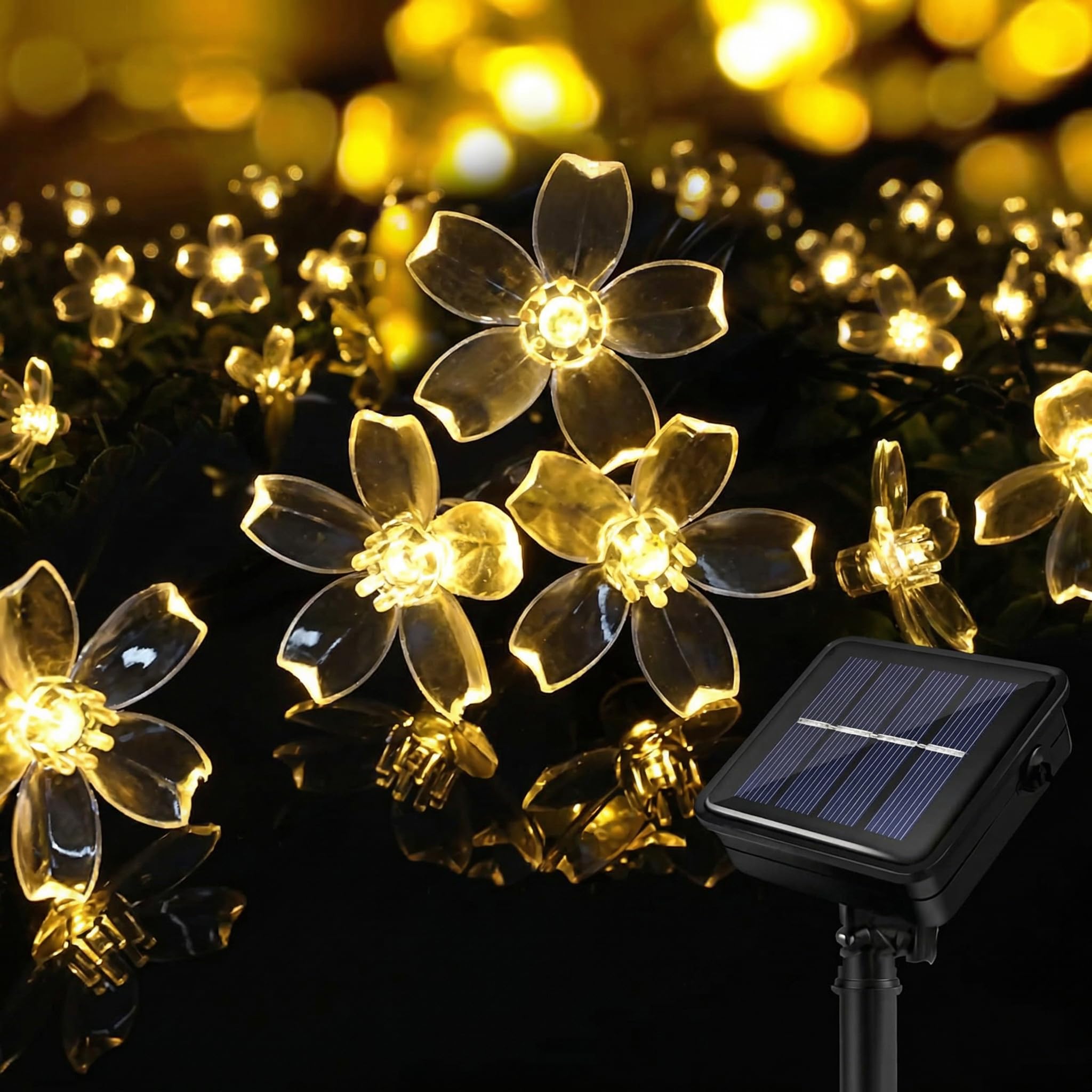 BG9D Lichterkette Außen Solar, 11M solar lichterkette außen Blume 60 LED Wasserdicht 8 Modes mit Speicherfunktion LED Blühen Blumefür Garten Terrasse Balkon Party Hochzeit Patio Dekoration