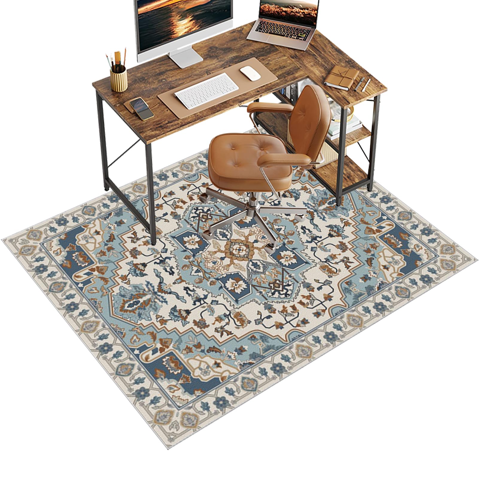 Chair Mat for Carpet Floor, 130 x 160 cm Office Chair Mat for Hardwood Floors, Multi-Purpose Carpet Protector for Home & Office, Desk Chair Mat for Rolling Chair, Anti-skidding Stop Noise Vintage Rug