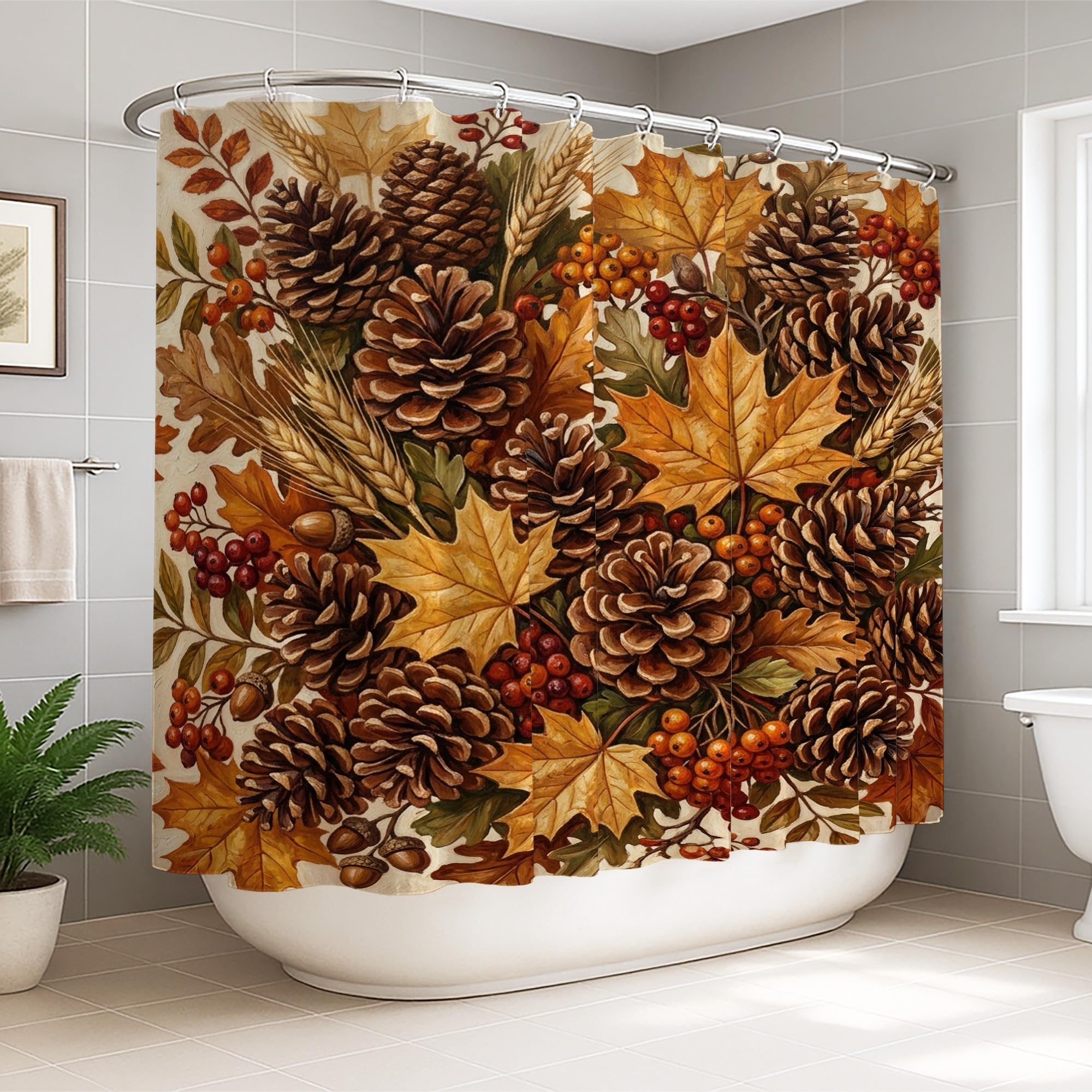 Rideau de douche imperméable anti-moisissure motif pomme de pin 274x183 cm