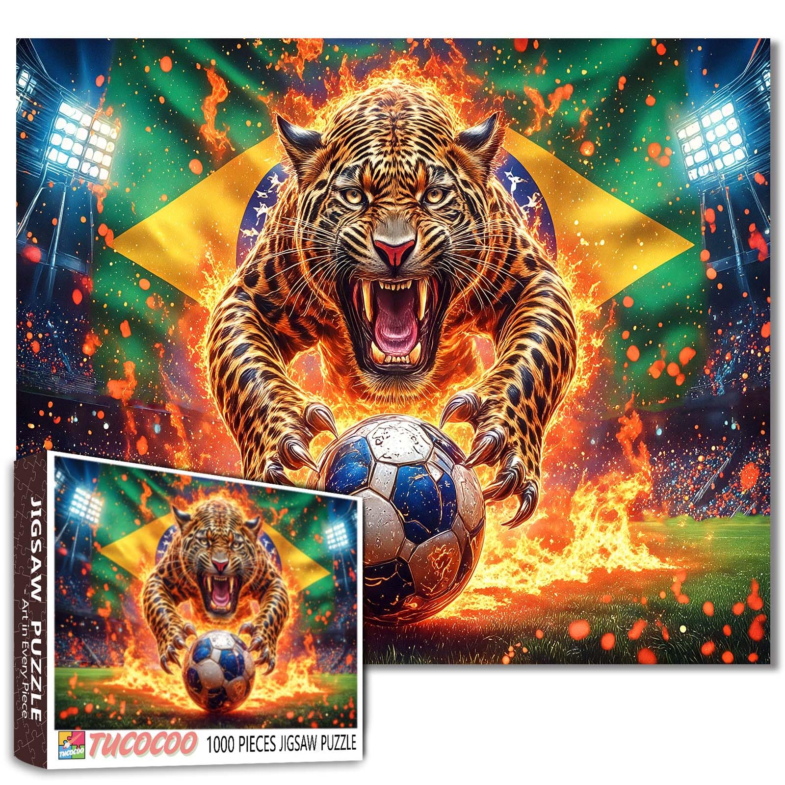 Brazil Flag Soccer 1000 Piece Jigsaw Puzzles Mighty Leopard Puzzles for Adults and Stdents for Living Room Challenging Family Activity Games Puzzle Lovers Gifts 20 X 27 Inches โ image 1