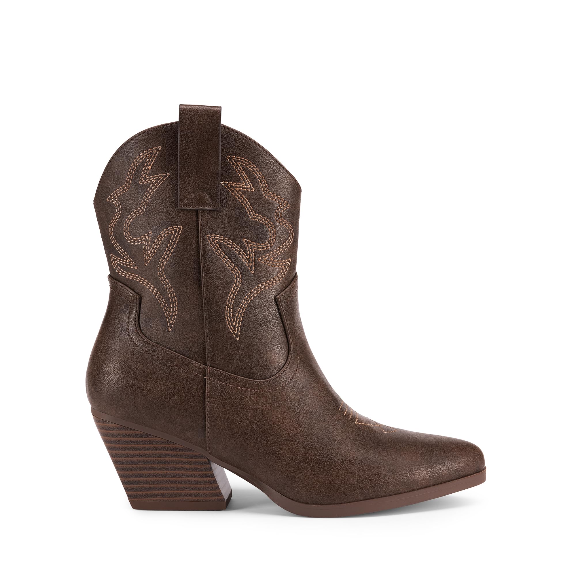 DREAM PAIRS Stivali da cowboy da donna ricamati con cuciture corte in stile western, tacco basso grosso, punta a punta, stivaletti alla caviglia