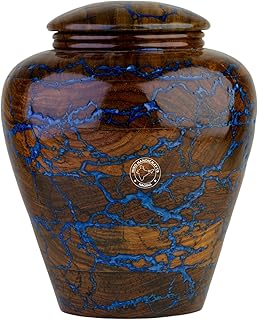 Rose Wood Burn Exoxy Resin Cremation Urn for Human Ashes Adult - Luxuriously Handcrafted Funeral Urn - Memorial Burial Urn for Columbarium - 200 cubic inches or LB (Blue White, Large)