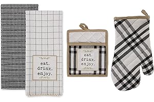 DII Home Sweet Farmhouse Kitchen Collection, Potholder/Oven Mitt/Dishtowel Set, Black, 4 Count
