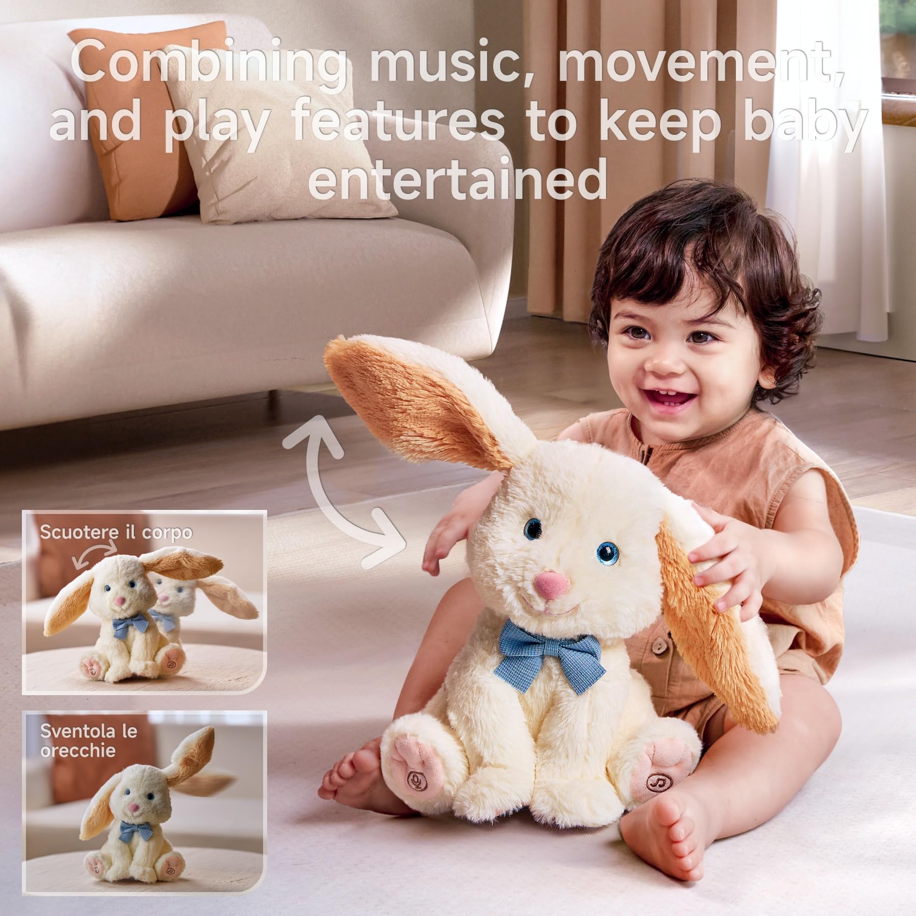 TUMAMA KIDS Giochi Bambini, Elettrico Peluche Coniglio, Giocattoli Animali Interattivi, Canta e Ripete Parlante, Scuotere l'orecchio, Giocattoli Bambino 1 2 3 anno, Regalo Bambina