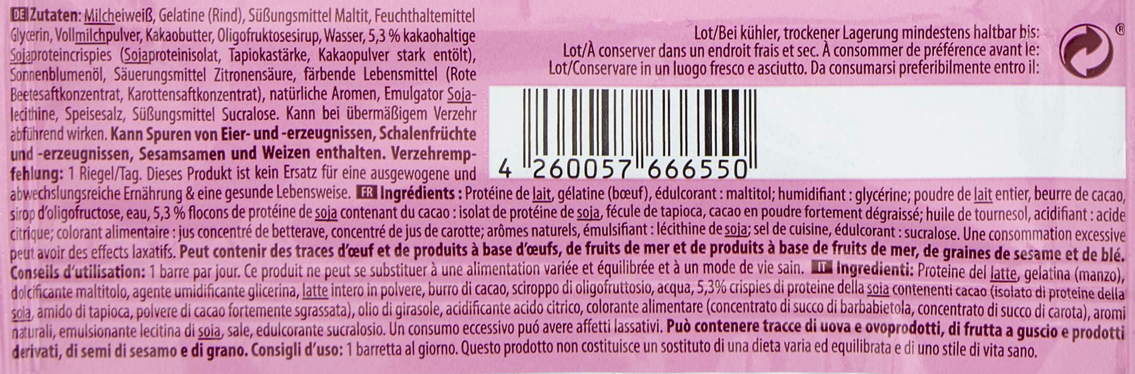 inkospor - X-TREME Low Sugar Riegel, Raspberry Crunch, Display 24 x 65 g