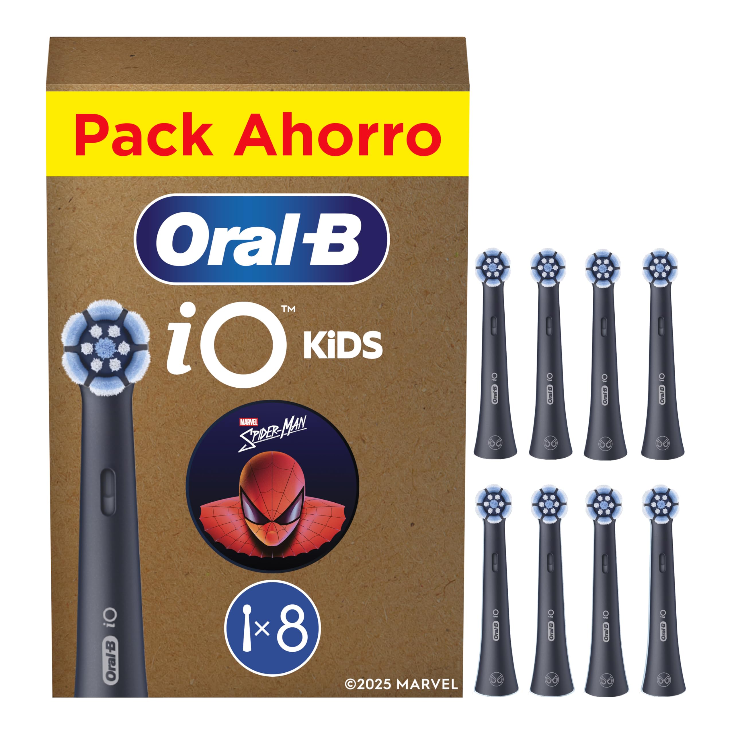 Oral-B iO Kids Marvel Spiderman Cabezales de Recambio para Niños+6 Años, Pack de 8 - Recambios Originales para Cepillos de Dientes Eléctricos Oral-B iO Kids, Suave con Dientes y Encías Móviles | Cabezales de Recambio Originales para Cepillos de Dientes El