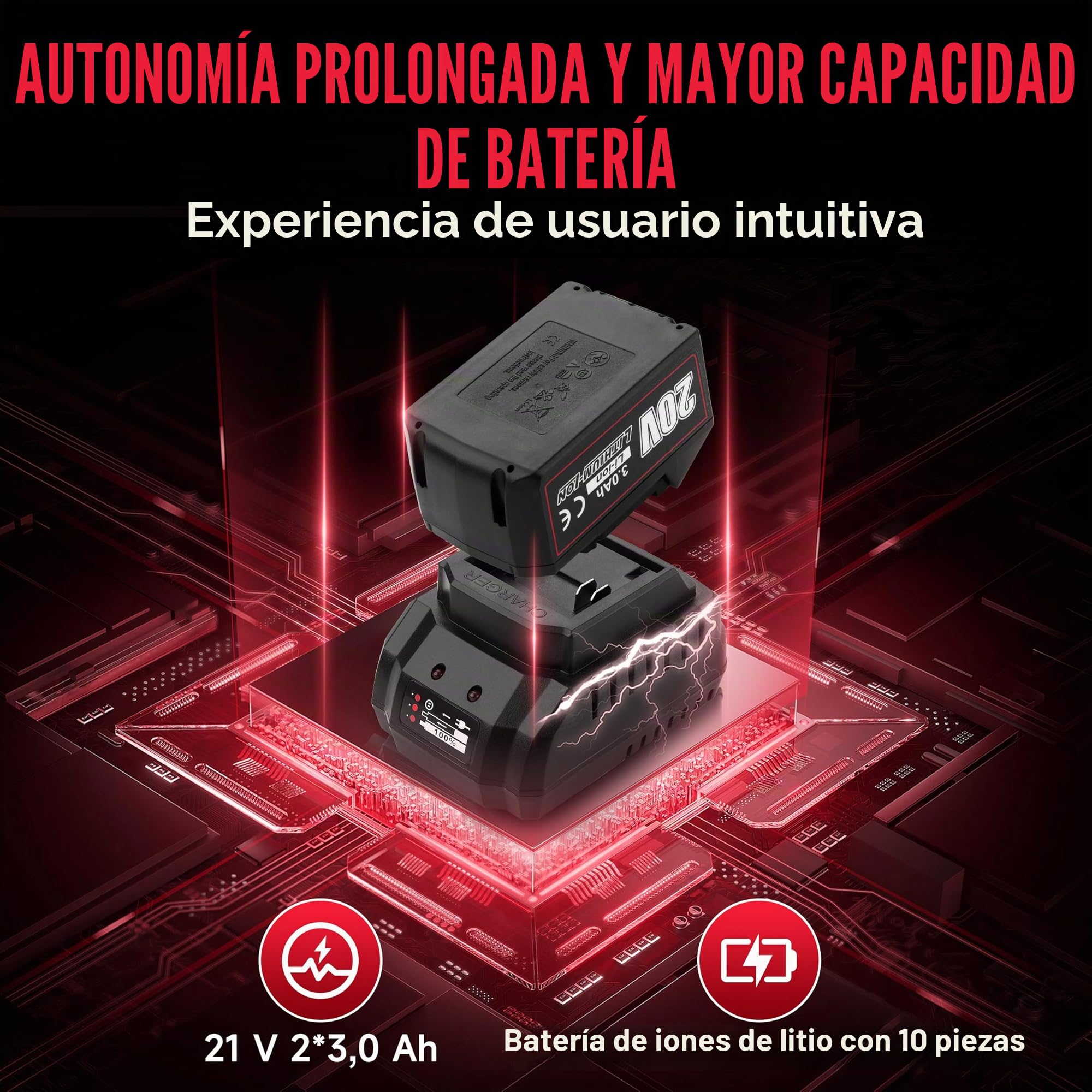 TEENO - Llave de impacto, atornillador de impacto inalámbrica, sin escobillas, 320 Nm, con batería de 3,0 Ah,andamio,pernos de ruedas,caja de 25 accesorios 2 Baterías