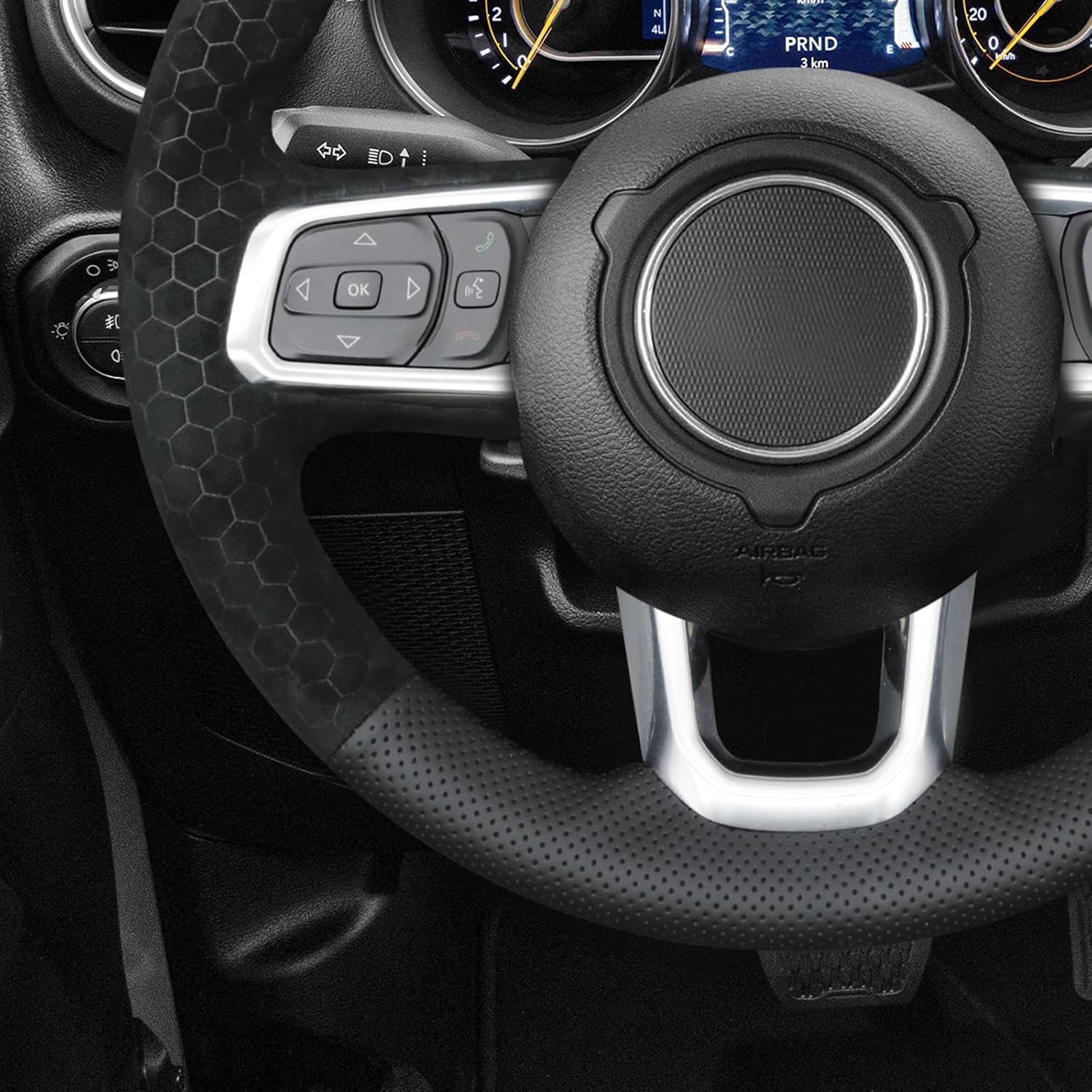 MEWANT Hand Sewn Steering Wheel Cover Wrap for Jeep Gladiator (JT) 2020-2024 / Wrangler (JL) 2019-2024 / Wrangler Unlimited 2018-2023