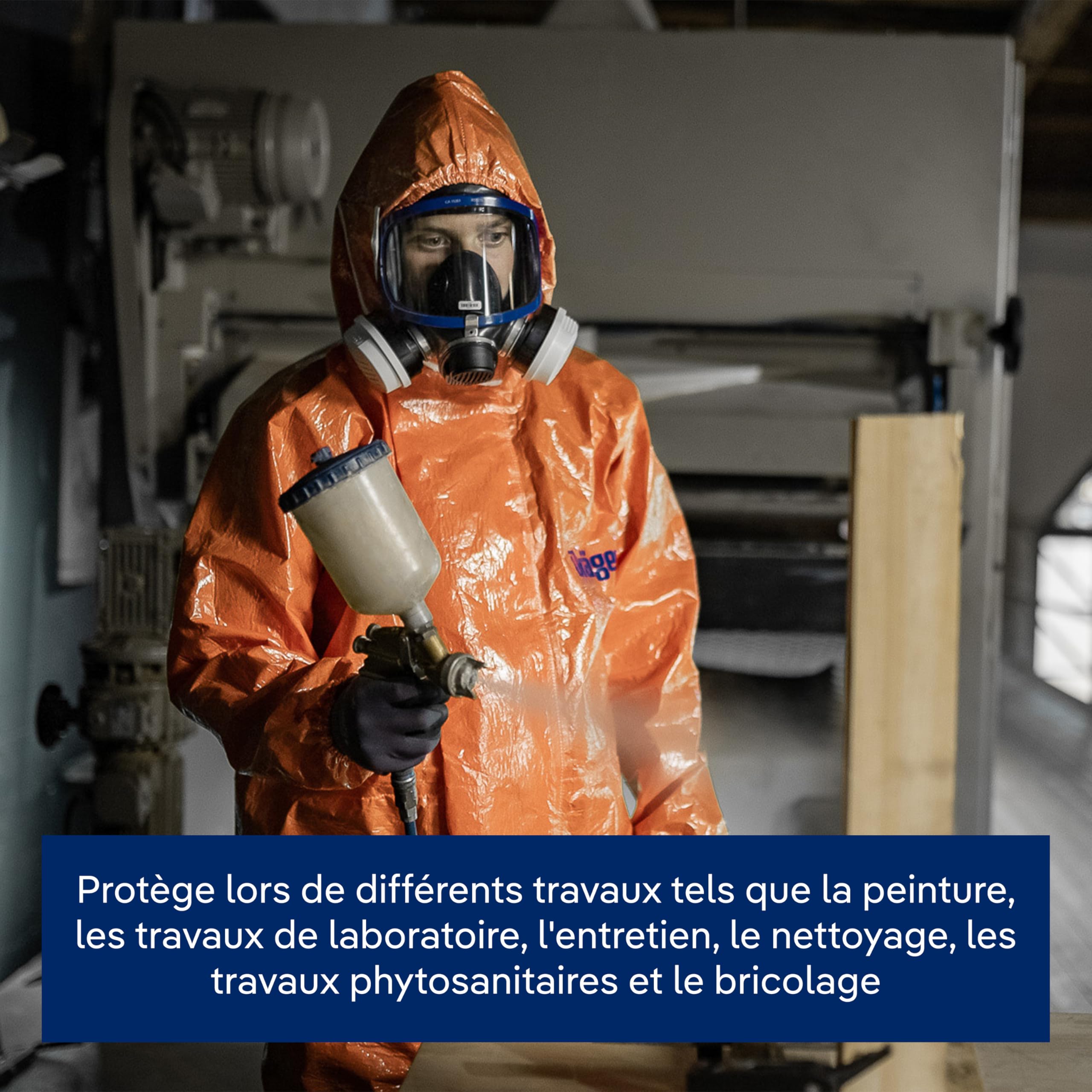 Dräger SPC 4400 Combinaison de sécurité contre des poussières et des liquides en CLF avec haute résistance chimique | Tenue en orange pour peinture et produits chimiques | Taille L
