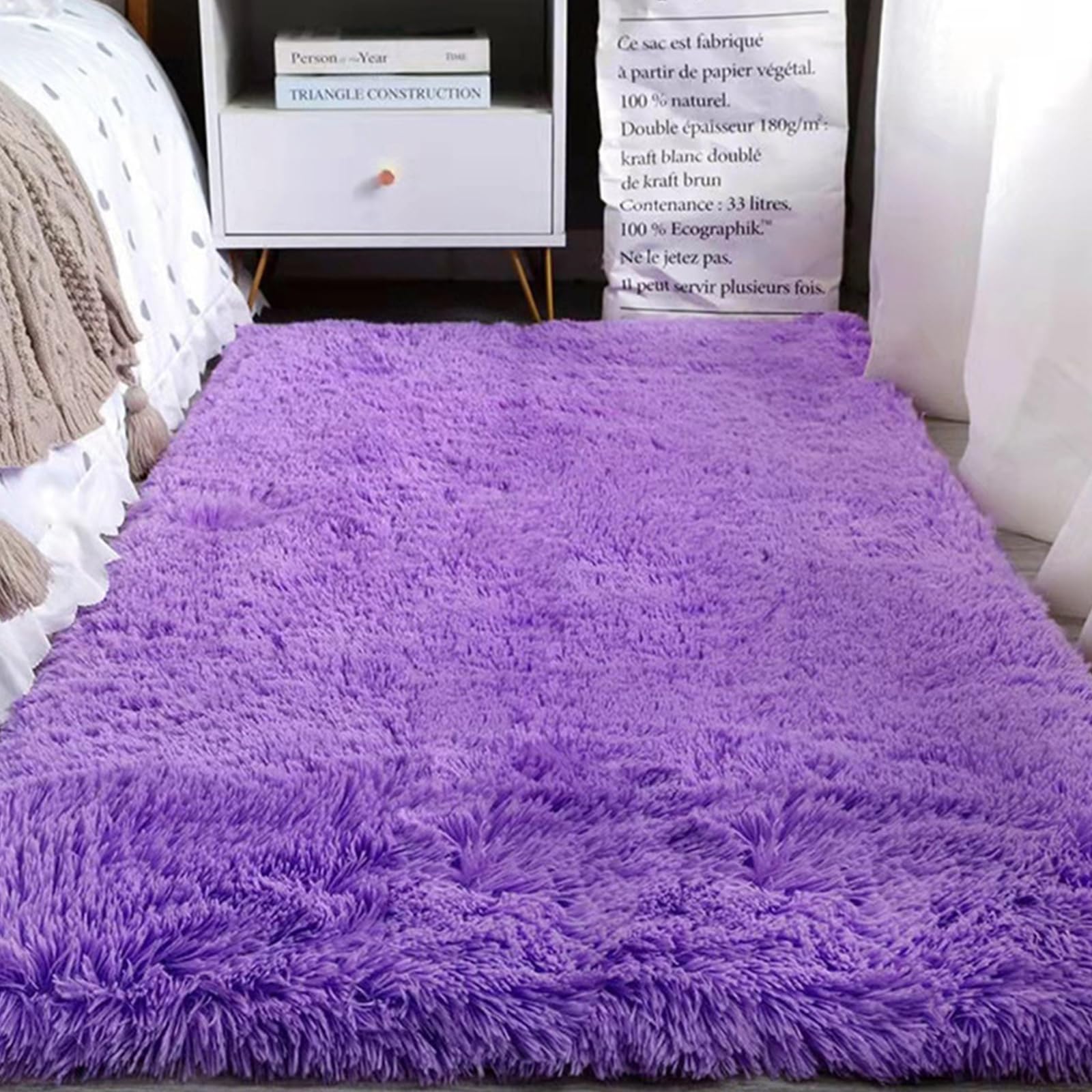 Mateju Alfombra Salon Grande Pelo Largo, Alfombras de Habitacion, Alfombras Peludas y Esponjosas Modernas Alfombra Interior Lavable Antideslizante Habitación (180x250cm,Violeta)