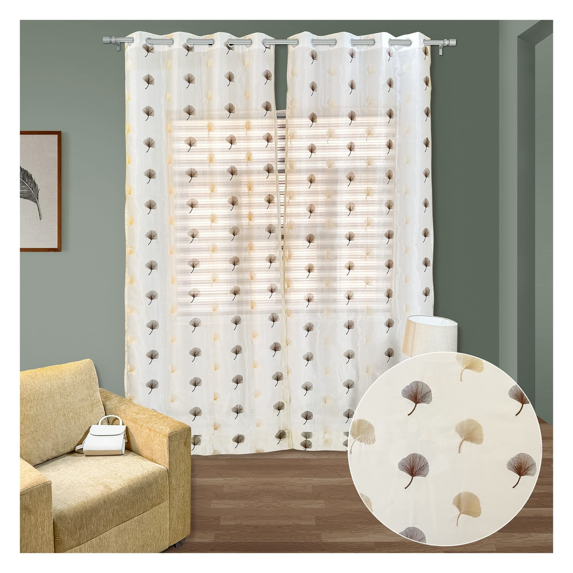 SpecialYou.inwhite sheer curtain Brown embroidered drapes for bedroom, living room, guest bedroom western, modern, boho home decor grommet semi transparent semi-privacy 9*5ft curtain 2 panel sets