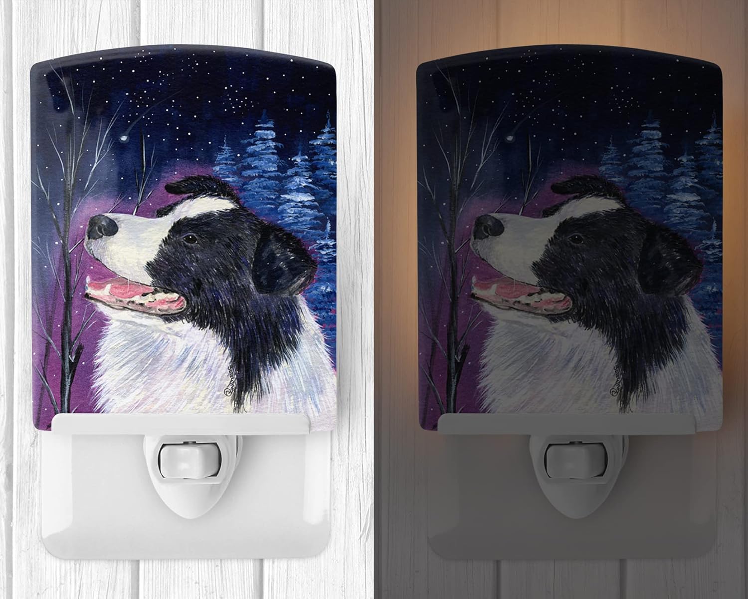 Caroline's Treasures SS8369CNL Starry Night Border Collie Ceramic Night Light Compact, UL-Certified, Ideal for Bedroom, Bathroom, Nursery, Hallway, Kitchen, 6x4x3, Multicolor