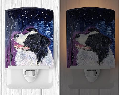 Miniatura 2 de Caroline's Treasures SS8369CNL Starry Night Border Collie - Luz nocturna de cerámica, 6 x 4 x 3, multicolor