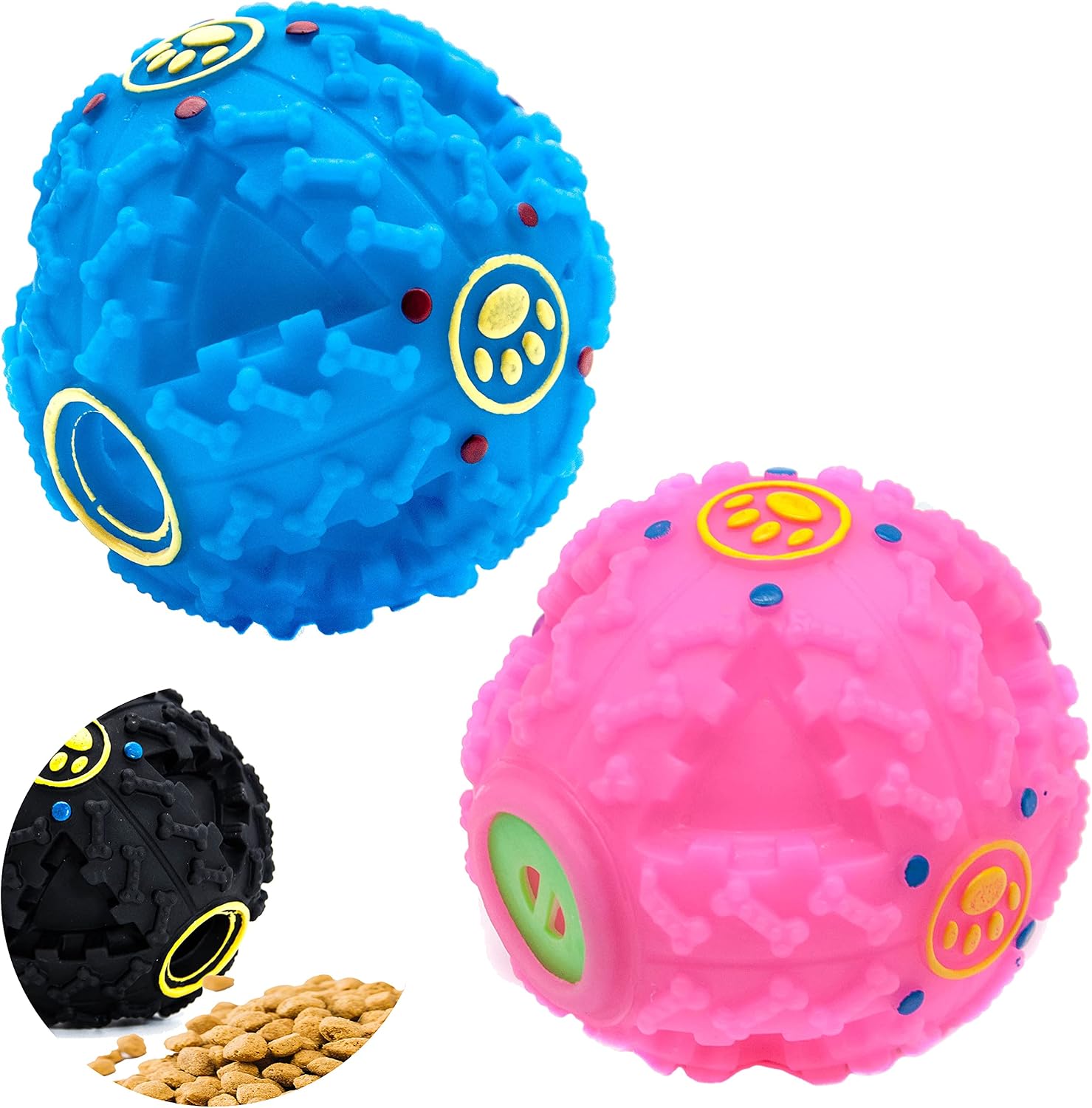 Petopedia 2x Dog Balls, 8 cm, Giggle Ball, Treat Dispensing, Interactive Toys for Boredom, Exciting Sound, Dogs Treats Toy