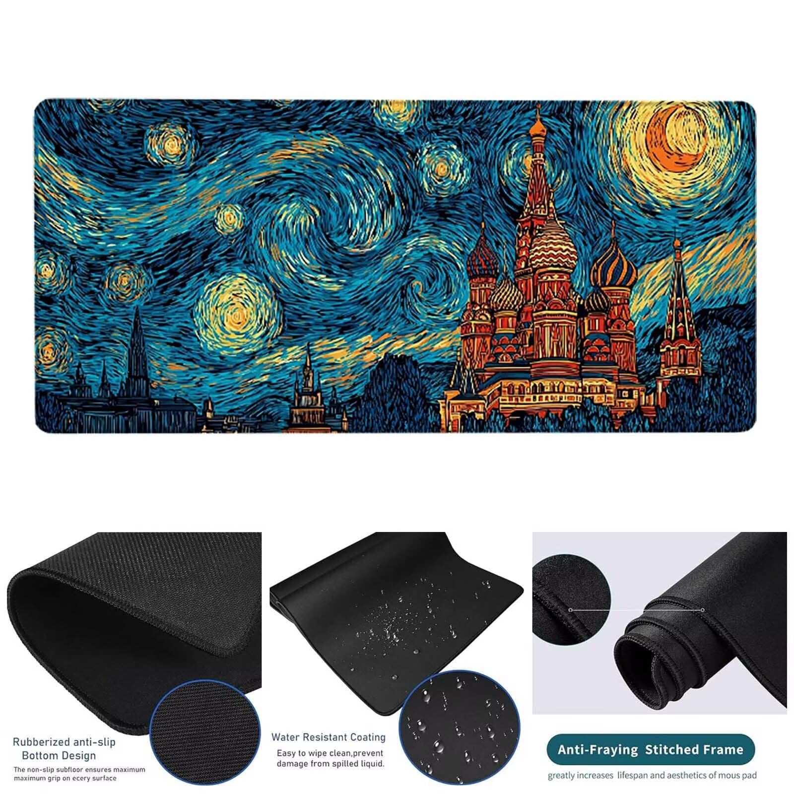 Podkładka pod mysz do gier, niebieska, duża podkładka pod mysz 1600 x 800 x 3 mm z przeszytymi krawędziami, mata na biurko zamek, rozszerzona podkładka pod mysz XXL z antypoślizgową gumową podstawą