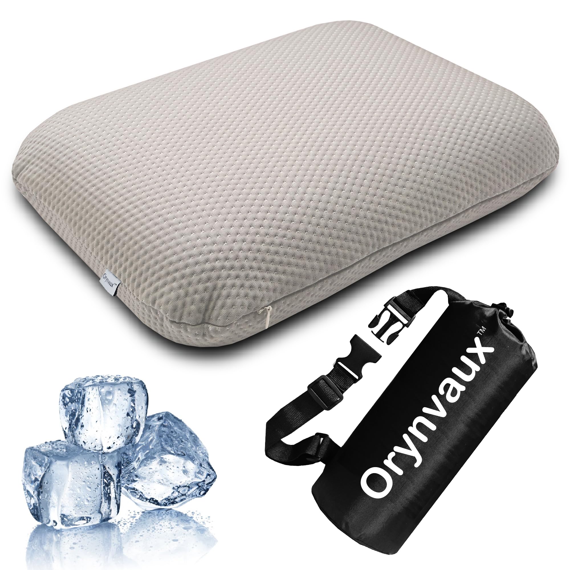 Orynvaux Cooling Camping Pillow, Memory Foam Travel Pillow with Adjustable Buckle Strap & Storage Bag, Compact Small Pillow for Airplane, Car Lumbar,