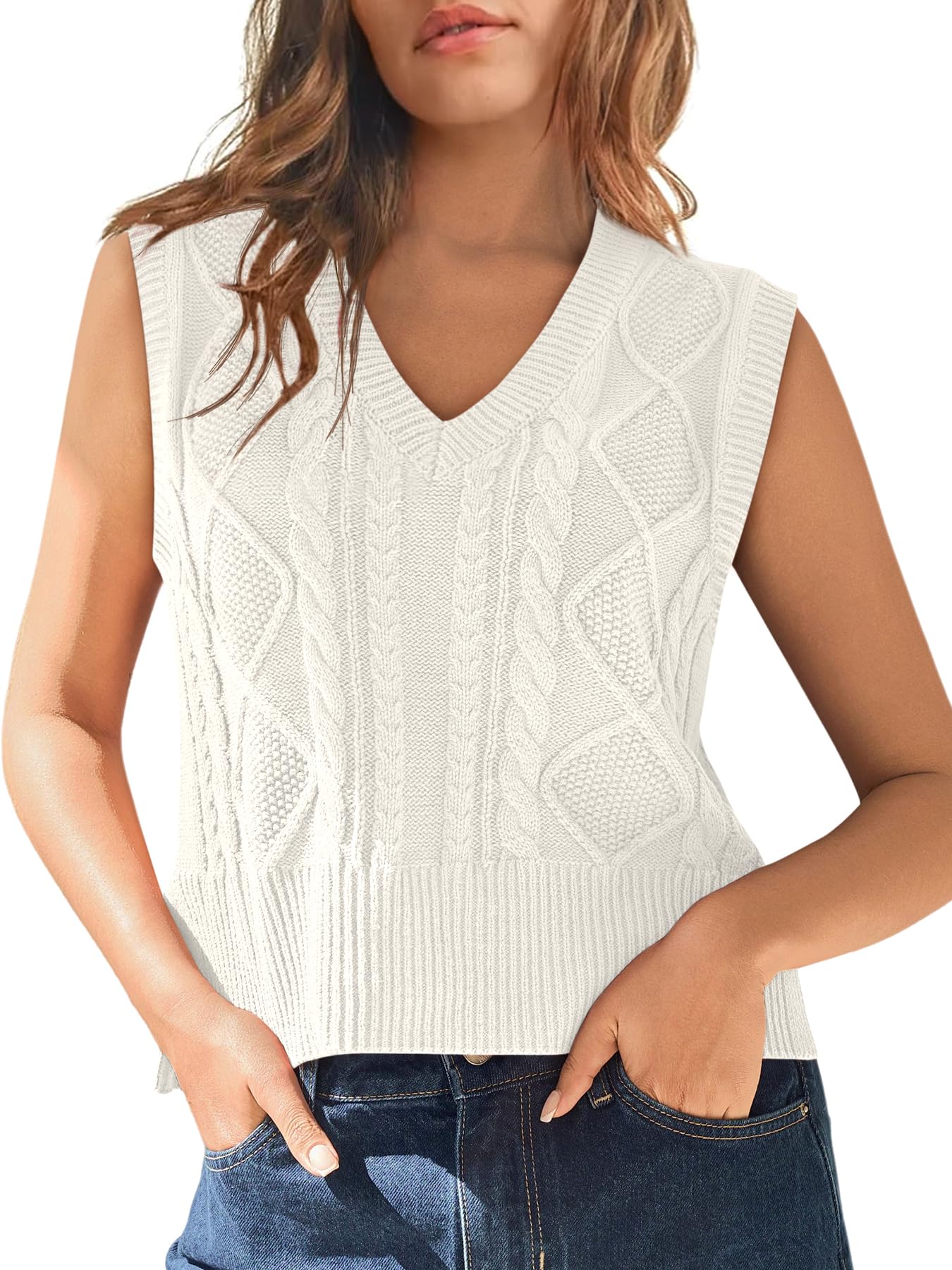 Tongmingyun Pullunder Damen Ärmellos V-Ausschnitt Strick Pullover Basic Strickweste Einfarbig Tank Top für Business Freizeit Sweater Weste Frauen