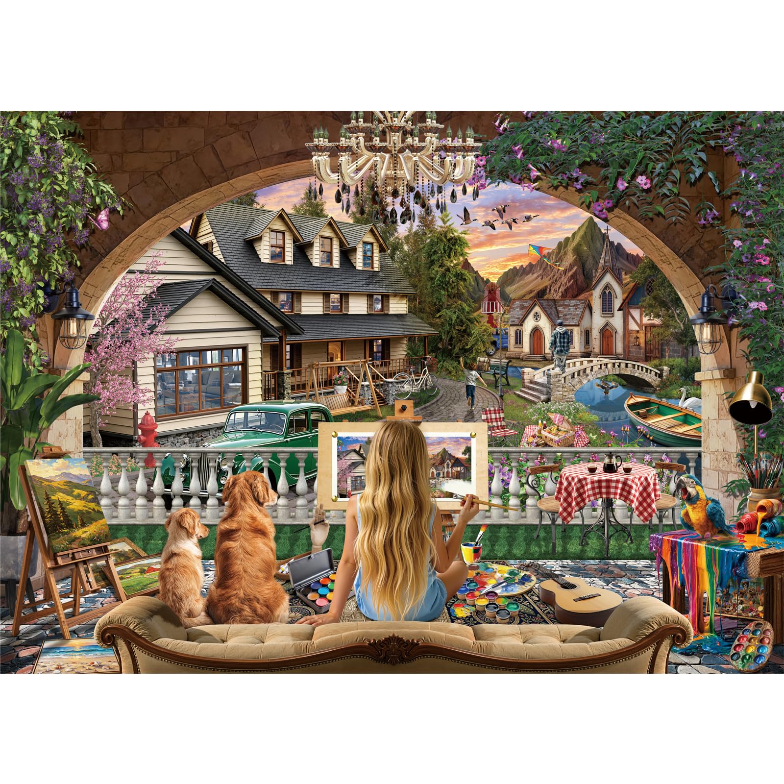HUADADA 1000 Piece Jigsaw Puzzles for Adults-Town at Dusk