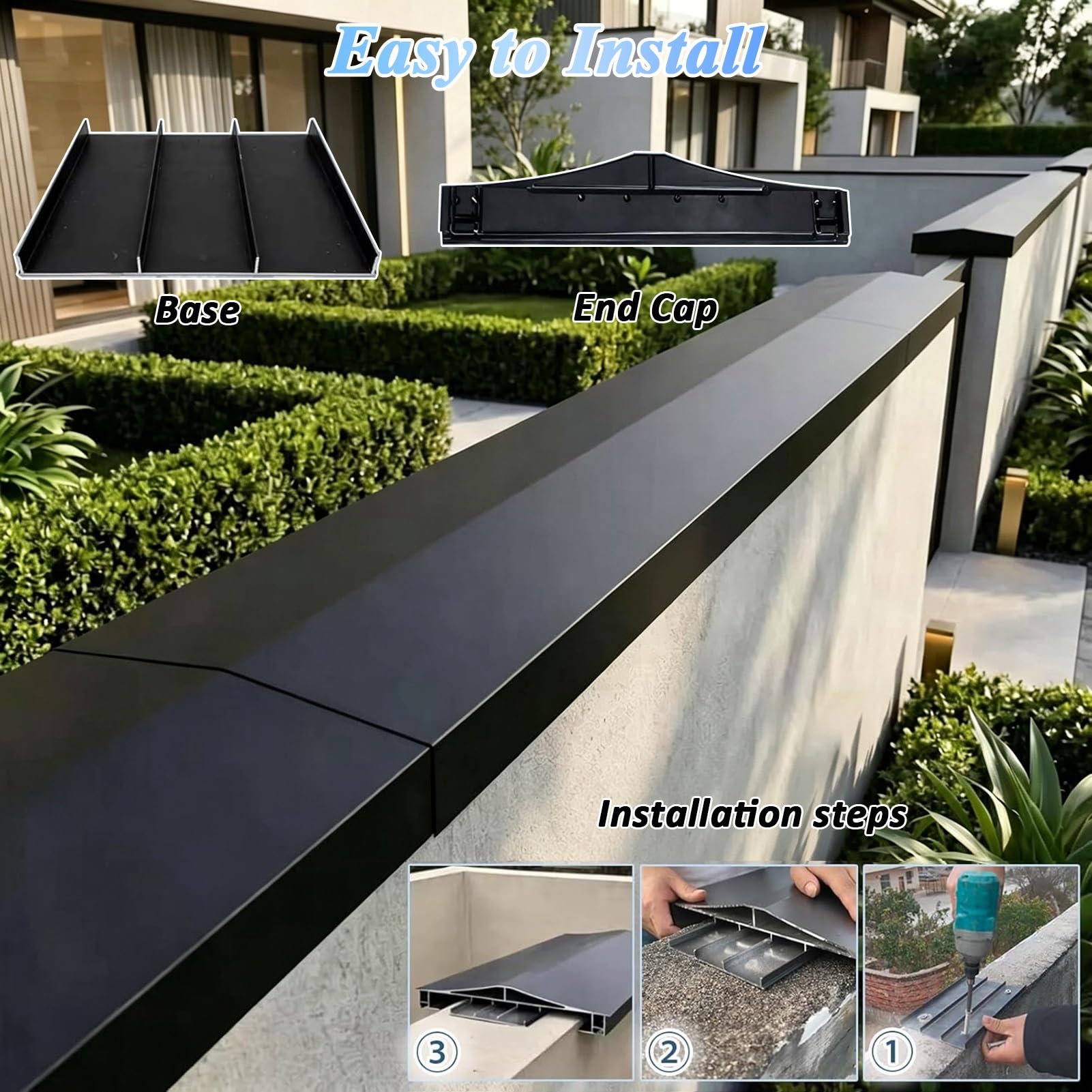 Cubremuros Aluminio Doble Pendiente con Goterón | Albardilla Muro Decorativo con Ranura LED, Tapas para Muro de Parapeto, Placa de Cubierta Superior(L 59.1",W 9 5/8")