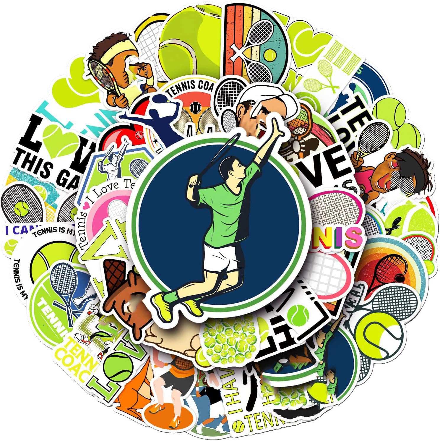Tennis Stickers for Water Bottles,[50pcs] Sports Tennis Stickers Pack for Teens,Girls,Boys,Adults,Kids,Waterproof Stickers,Laptop,Bicycle Phone,Car,