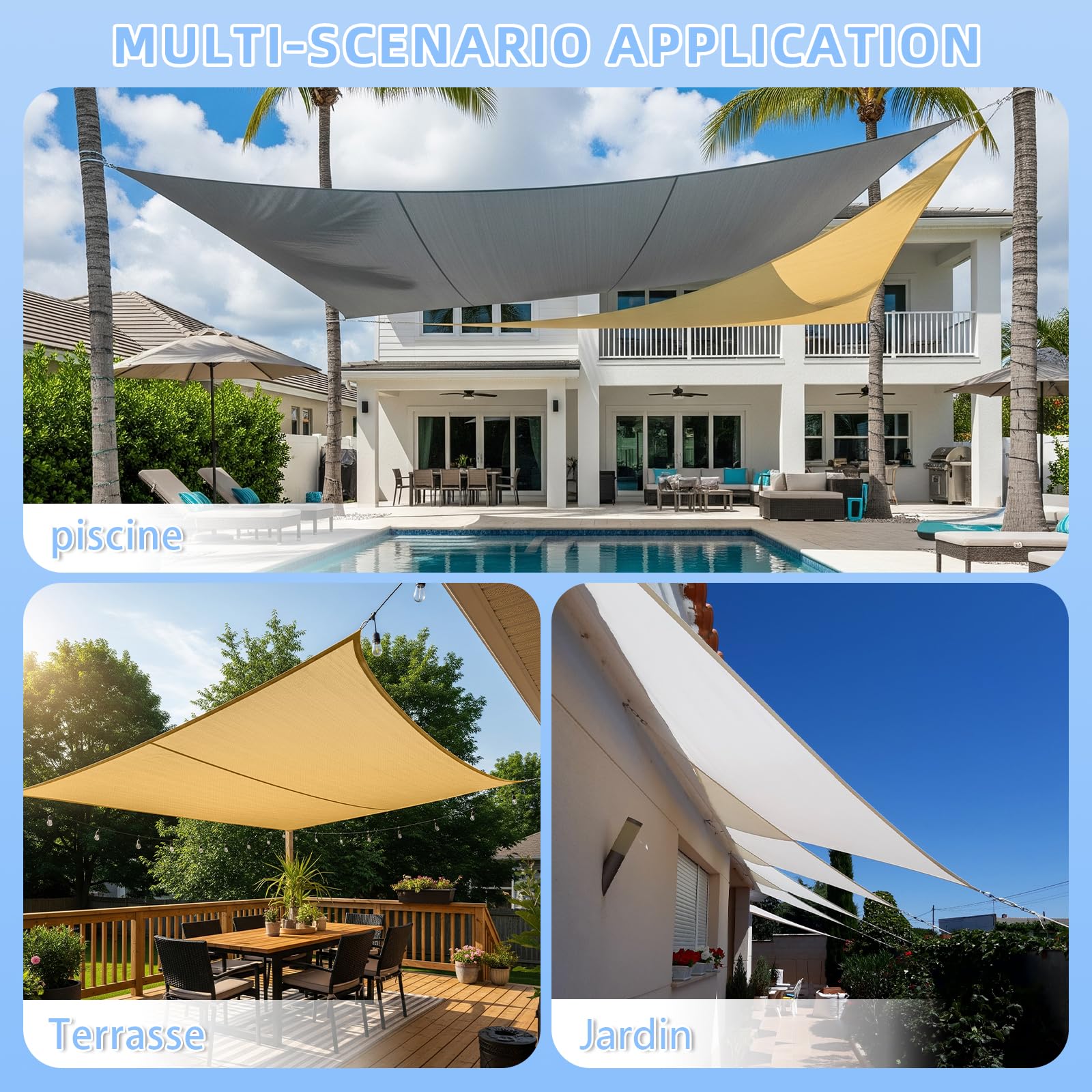 COOL AREA Voile d'ombrage imperméable Rectangle 2x3m Blocage UV Résistant aux intempéries pour Patio Extérieur Jardin Arrière-Cour,Anthracite