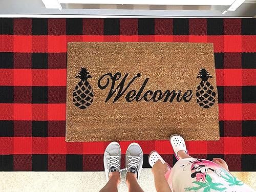 Miniatura 5 de KOZYFLY Alfombra de búfalo a cuadros de 3 x 5 pies, alfombra a cuadros rojos y negros, alfombra de Navidad, Halloween, otoño, alfombra tejida de