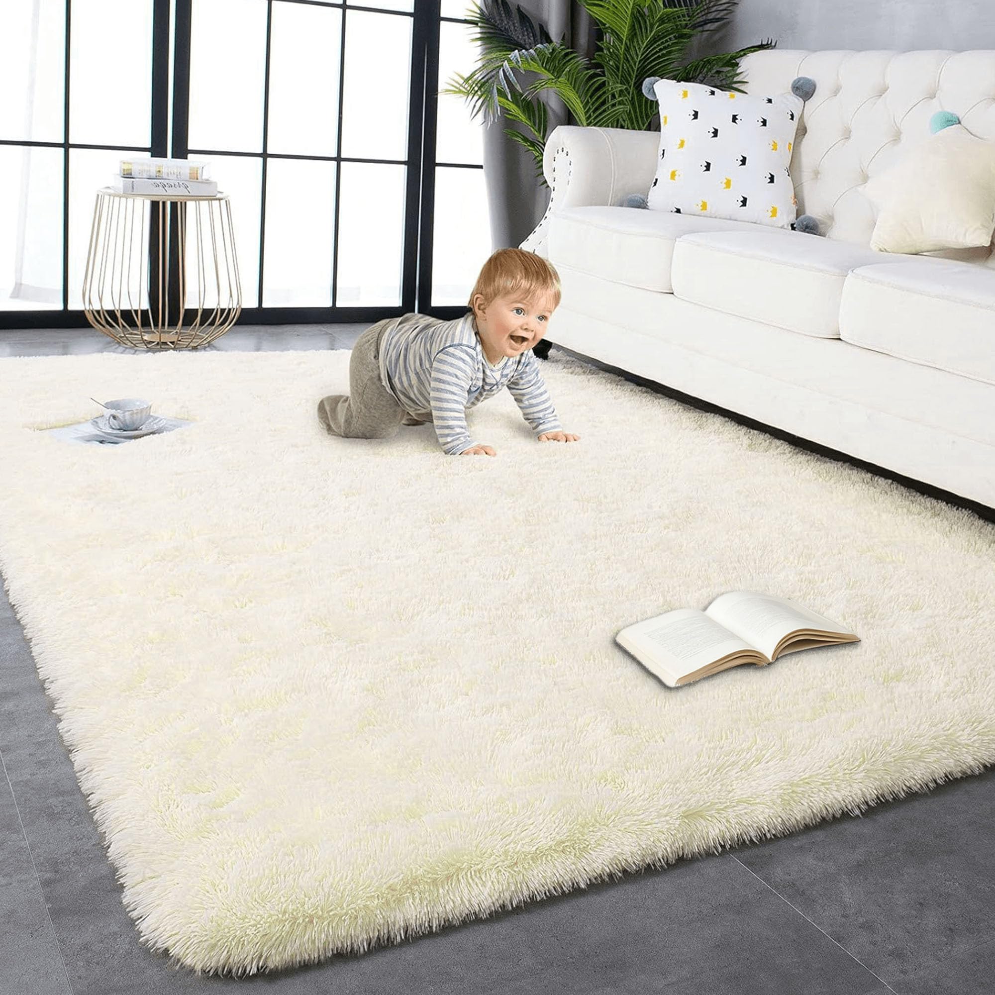 Tapis de salon antidérapant 220x340 cm grand tapis chambre shaggy épais